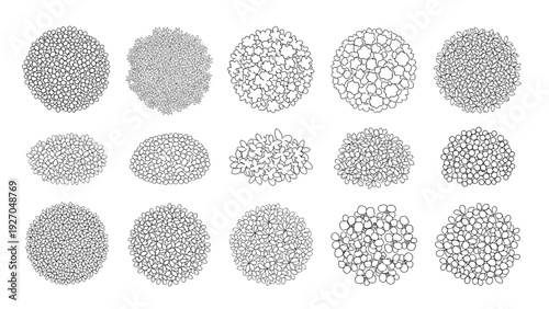 Top View Shrub and Bush Symbols Mixed Textures Plan Outline Vector Bundle