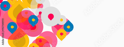 Abstract colorful circles overlap, creating dynamic composition. Bright hues dominate white background. Modern design element.