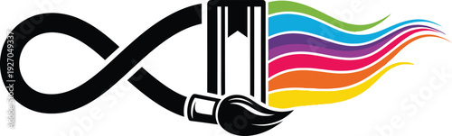 Infinity symbol with paint roller creating colorful waves