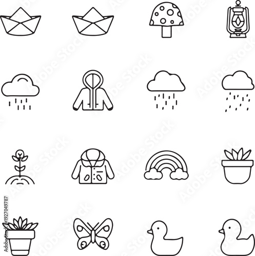 Weather icon set with editable stroke and white background.