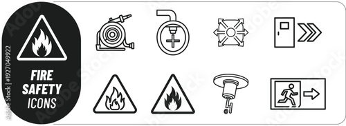 Fire safety icons and warning signs