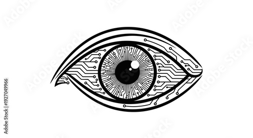 Digital Eye with Circuit Board Pattern, Futuristic Vision Concept
