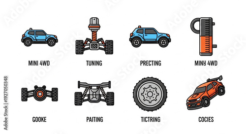 Collection of various car parts and components, perfect for automotive projects and designs.