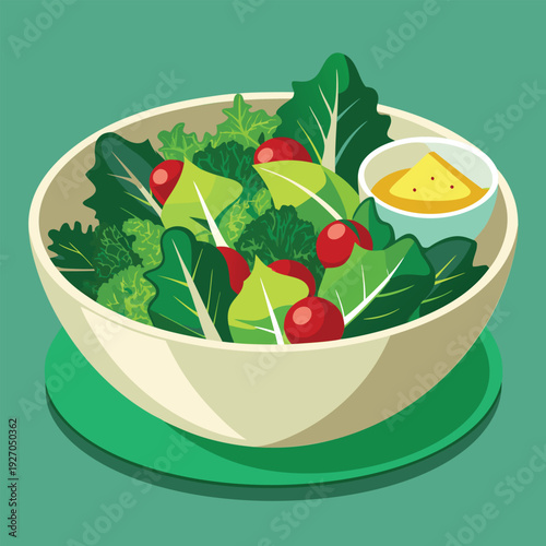 A bowl of fresh salad with dressing