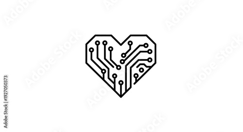 Digital Heart Circuit Board Icon, Technology Love, Futuristic Romance Symbol