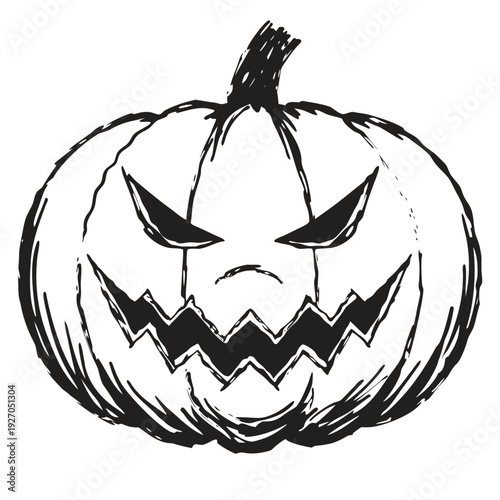 A classic jack-o'-lantern with a spooky, wide-eyed grin carved into its face