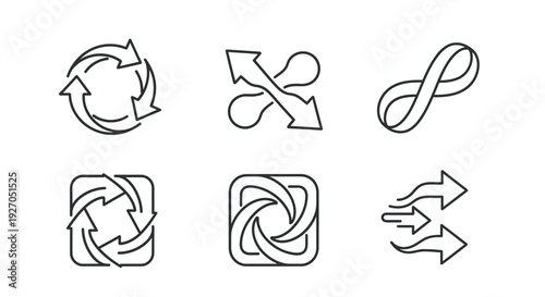 Abstract Line Icons Set: Cycle, Refresh, Infinity, Exchange, and Flow Symbols