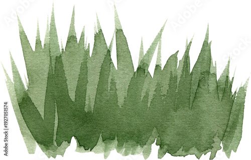 Tablou pe pânză Watercolor illustration of a lush green grass tuft with organic paint texture and expressive brushstrokes
