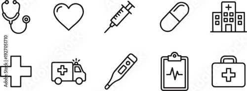 Healthcare and medical services icons set flat design vector illustration isolated on white background