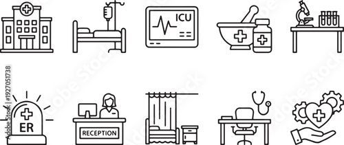 Hospital medical healthcare icons set flat design vector illustration isolated on white background