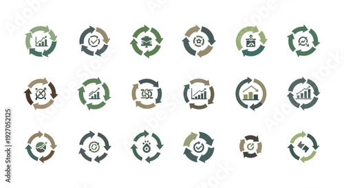 Business process cycle icons set for workflow, development, and continuous improvement