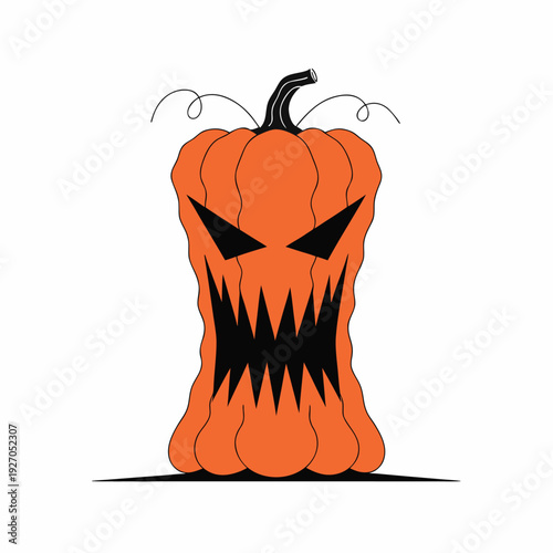 Creepy stylized jack-o'-lantern with a spooky, toothy grin and a stem on top