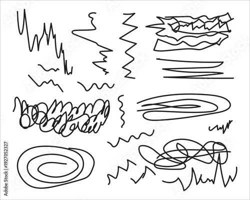 A collection of abstract scribbles and squiggles in black on a white background