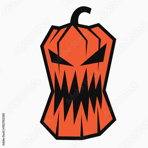 Creepy stylized jack-o'-lantern with a spooky, toothy grin and a stem on top