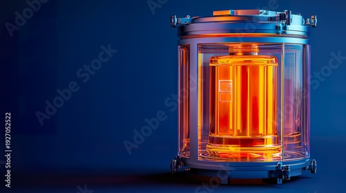 Modular portable nuclear fusion reactors reactor core, subtle glowing plasma, metallic casing, power indicator.