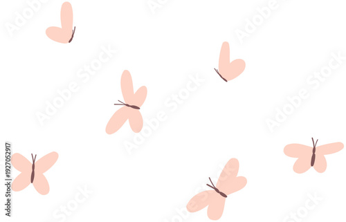 Pink butterflies fluttering. Hand-drawn vector illustration