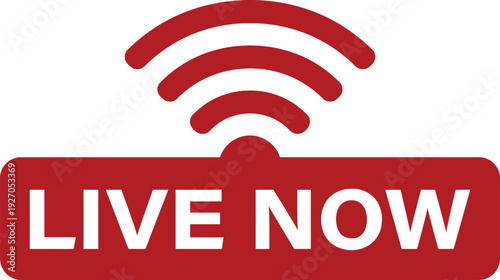 Live Now Red Button with WiFi Signal Icon for Streaming Broadcast