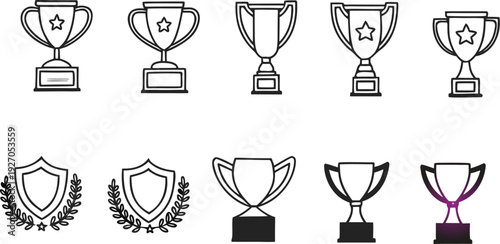 Black and white and purple trophy with shields and laurel wreaths