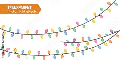 Colorful Christmas string lights on black cords festive