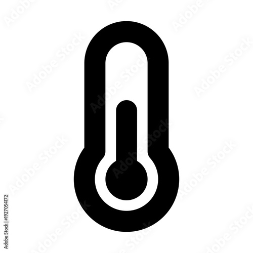 A stylized black thermometer icon, simple and clean. The thermometer represents temperature measurement and weather condition, perfect for design usage