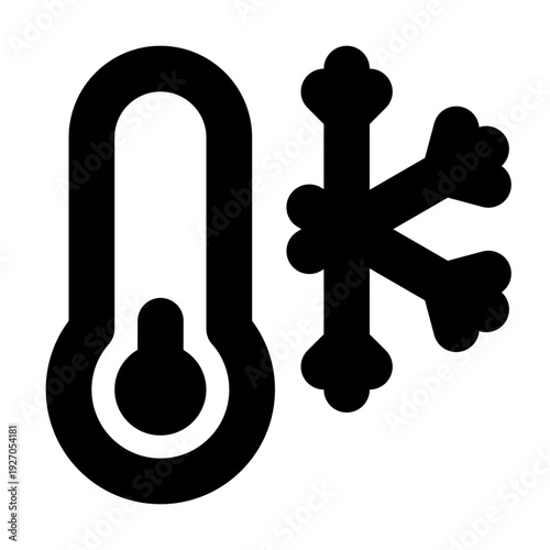 Temperature dropping with thermometer and snowflake symbol. It illustrates a cold weather or freezing temperature