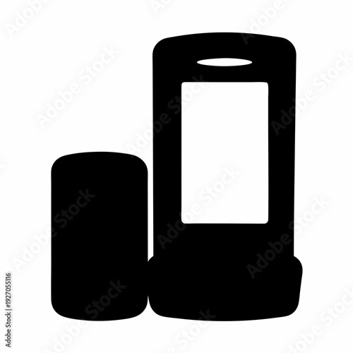 Silhouette of a smartphone and a wireless speaker on a white background