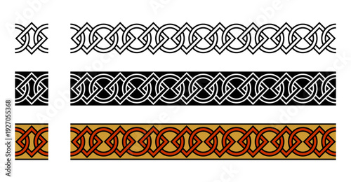 Interlocked Circle Square Knot Decorative Ornament Frame Border Seamless Pattern Vector Illustration