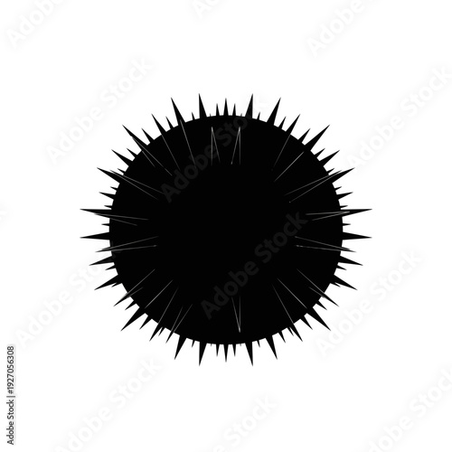 Black vector logo of a spiky sea urchin silhouette, perfect for marine life branding and ocean-themed graphic design projects with a simple, modern design