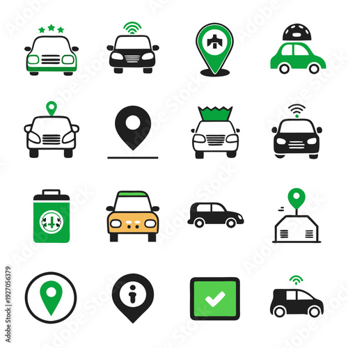 Automated Vehicle and Navigation Icons Set in Vector Format