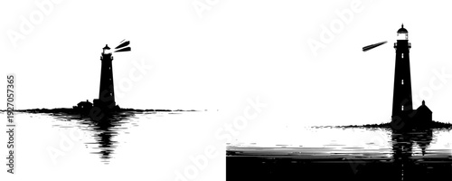 Mystical Lighthouse Silhouette: A Beacon in the Night