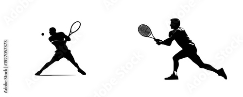Silhouette of a tennis player in action, hitting a backhand shot