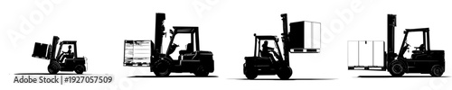 A solitary forklift silhouette in the warehouse