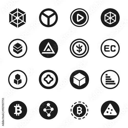 Set of crypto and blockchain related icons and symbols