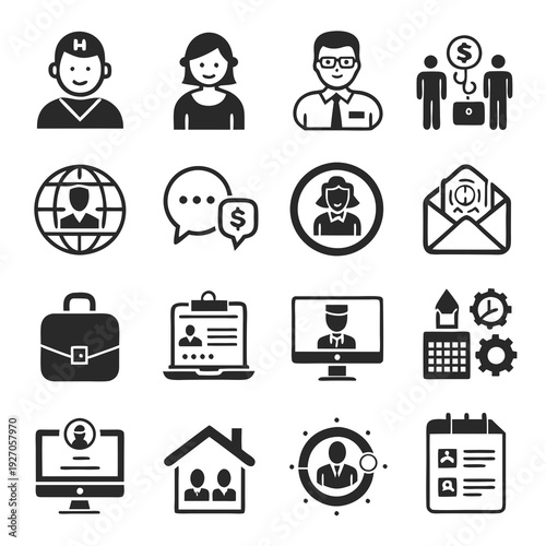 Business Icons Set Representing Human Resources and Management