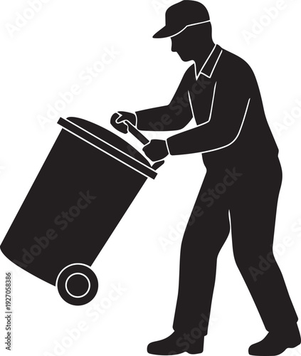 Sanitation Worker Lifting Trash Can for Collection