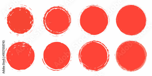 A collection of six rough textured red circular shapes isolated on white