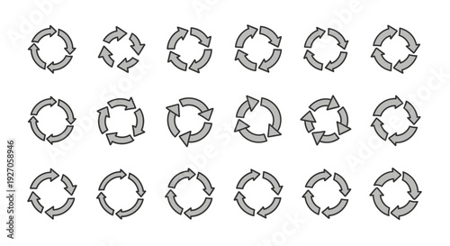 Circular Arrow Icons Set: Refresh, Cycle, Loop, Reload Symbols for Web and Graphic Design
