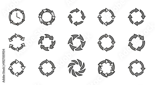 Circular Arrow Icons Set: Refresh, Reload, Cycle, and Process Symbols