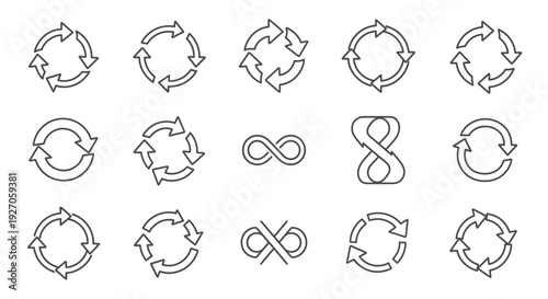 Circular Arrows and Infinity Symbols Vector Icon Set for Refresh, Recycle, and Endless Concepts