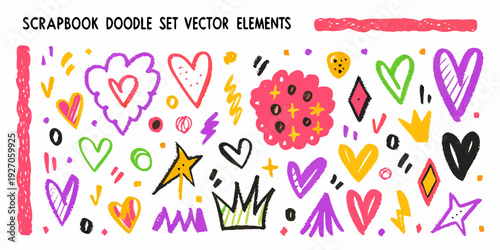 Colorful hand drawn scrapbook doodle elements and vector illustrations collection