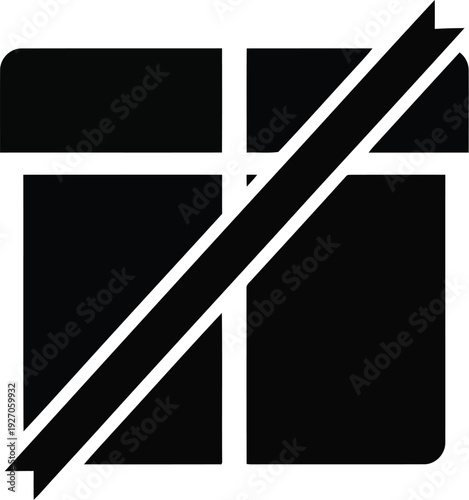 Black and white icon of a crossed rectangle with lines vector illustration