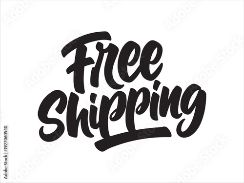 Bold cursive typography text promoting free shipping on transparent background