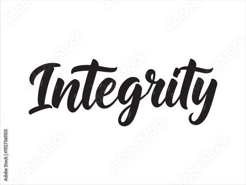 Elegant cursive typography word integrity displayed in black color