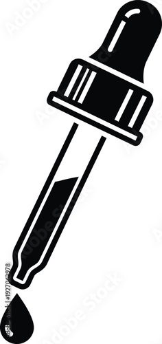 A dropper releasing a single drop of liquid, depicted in simple black and white illustration style.