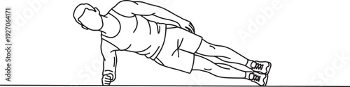 Minimalist Continuous Line Drawing of Man Performing Side Plank Exercise.