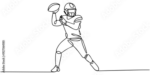continuous one line drawing American football player throwing ball