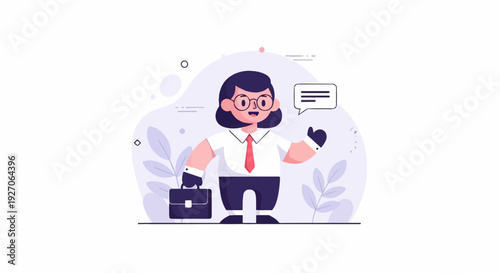 Animated person in suit, glasses, with briefcase and speech bubble, giving thumbs up