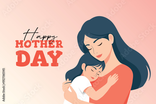 Happy Mother's Day mother and daughter hugging illustration