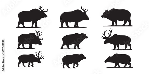 Big mammals of the northern lands vector silhouettes collection