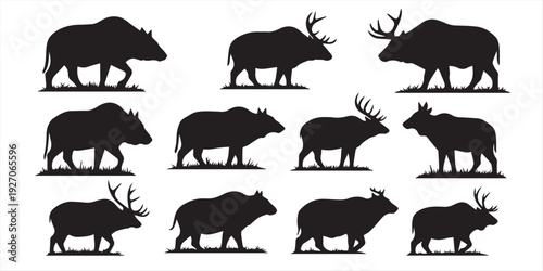 Big mammals of the northern lands vector silhouettes collection